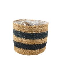Black /Natural stripe Seagrass & Jute Basket with Liner - H13cm x 15cm