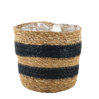 Black /Natural stripe Seagrass & Jute Basket with Liner - H16cm x 18cm