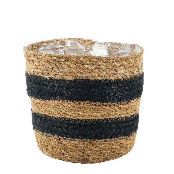 Black /Natural stripe Seagrass & Jute Basket with Liner - H16cm x 18cm