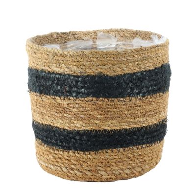 Black /Natural Stripe Seagrass & Jute Basket with Liner - H18cm x 18cm