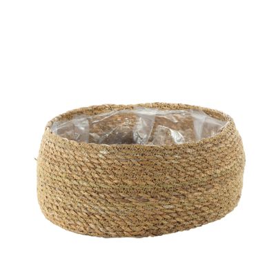 Natural Seagrass Shallow Basket with Liner - H10cm x 22cm