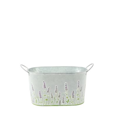 Zinc Oval Trough W/Handles - Lavender Print - Small - H10 x L19cm