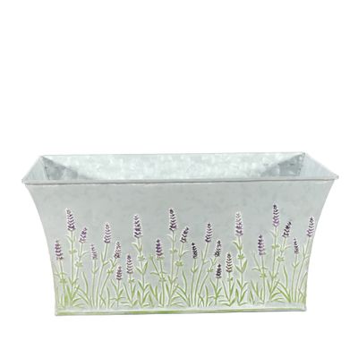 Zinc Rectangle Trough with Lavender Print - Med H15 x L30cm