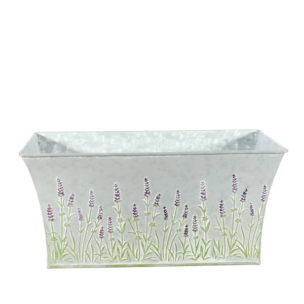 Zinc Rectangle Trough with Lavender Print - Med H15 x L30cm