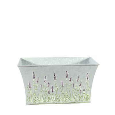 Zinc Rectangle Trough with Lavender Print - Small H13 x L25cm