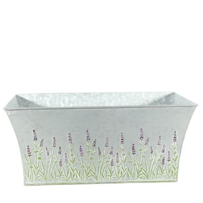 Zinc Rectangle Trough with Lavender Print - Large H16 x L36cm