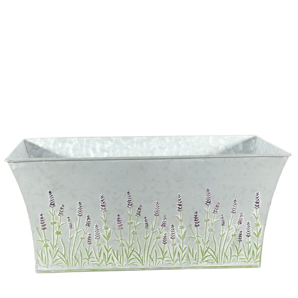 Zinc Rectangle Trough with Lavender Print - Large H16 x L36cm