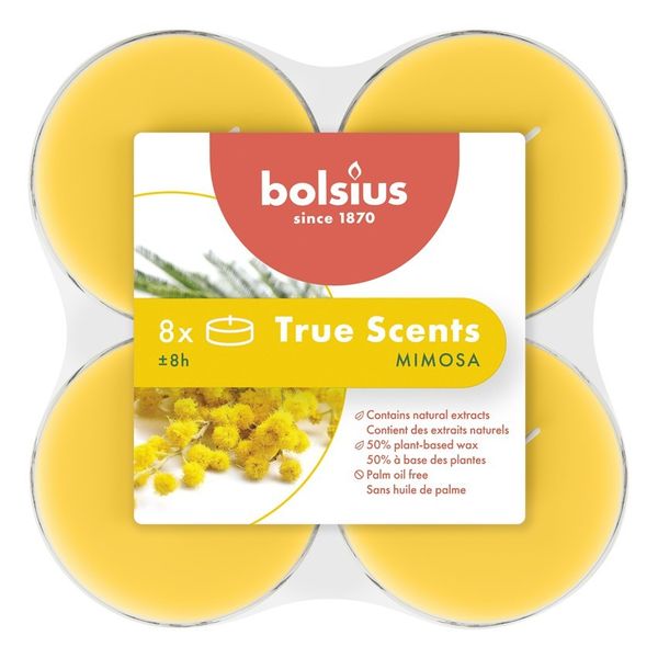 Bolsius - True Scents  Fragrance Clear Cup Maxi Tealights  - 8Hr -Pk 8 - Mimosa