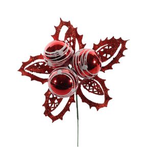 Metallic Bauble/ Leaf Pick - Red/White -15x15x8cm