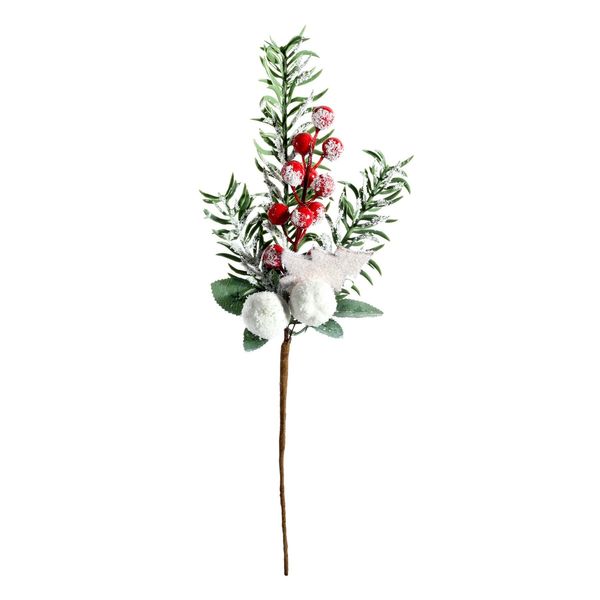 Frosted Berry and Foliage Pick -Red /White Berries  - 37cm