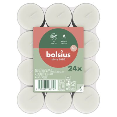 Bolsius Clear Cup Tealights - 6Hr - Flatpack 24 - White