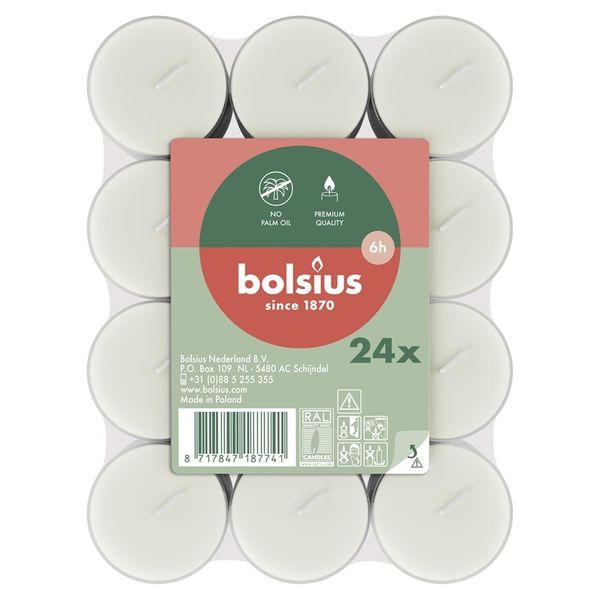 Bolsius Clear Cup Tealights - 6Hr - Flatpack 24 - White