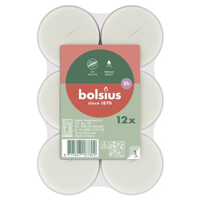 Bolsius Clear Cup Maxi Light - 8hr - FlatPack - 12 - White