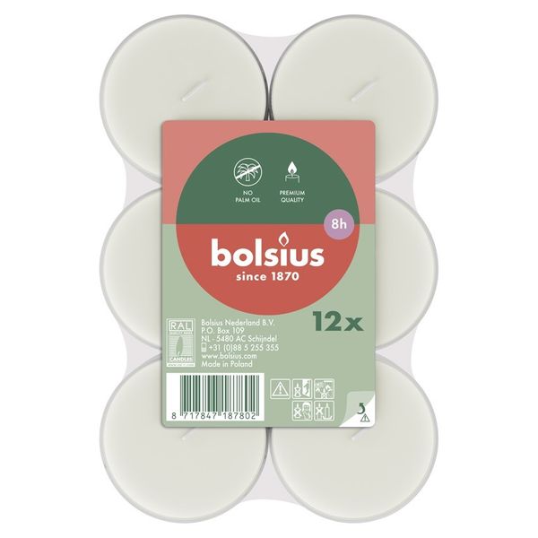 Bolsius Clear Cup Maxi Light - 8hr - FlatPack - 12 - White