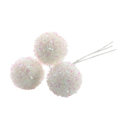 Bunch of x3 Frosted Baubles  - White - 13cm