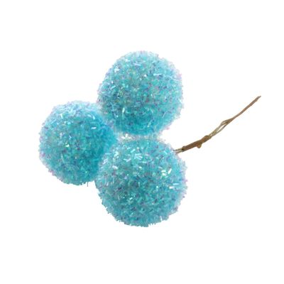 Bunch of x3 Frosted Baubles  - Turquoise - 13cm