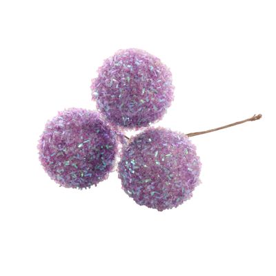 Bunch of x3 Frosted Baubles  - Lilac - 13cm