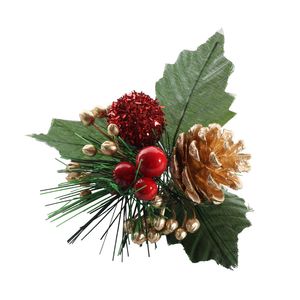 Berry Pick with Gold Pine Cone and Leaf - 14cm