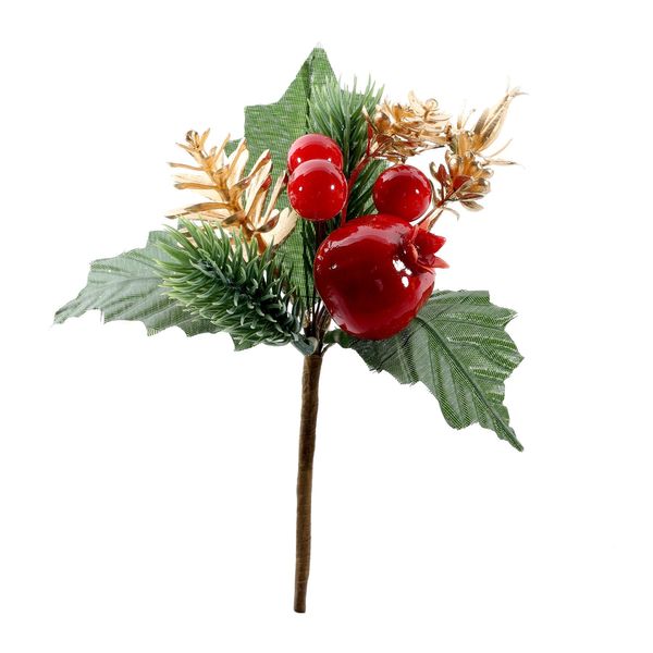 Assorted Red Berry with  Rosehip and Gold Pinecone Pick - 16cm