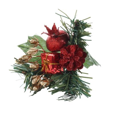 Christmas Pick with Gold Ribbon and Red Parcel -14cm