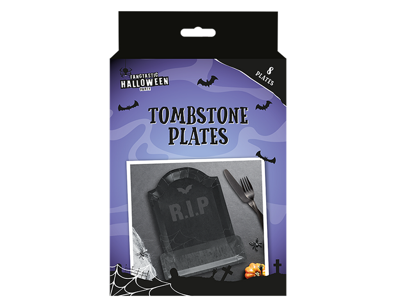 Halloween Embossed Tombstone Shaped Paper Plates (8 Pack)