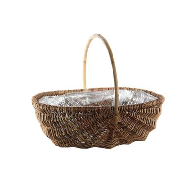 Oval Split  Willow Basket With Handle and Liner -Unpeeled Natural  - 31x22xH10cm