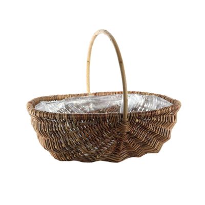 Oval Split  Willow Basket With Handle and Liner-Unpeeled Natural - 37x27xH13cm