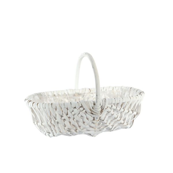 Oval Split Willow Basket with Handle and Liner- White - 37x27xH13cm