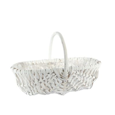 Oval Split Willow Basket with Handle and Liner- White - 42x35xH14cm