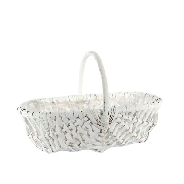 Oval Split Willow Basket with Handle and Liner- White - 42x35xH14cm