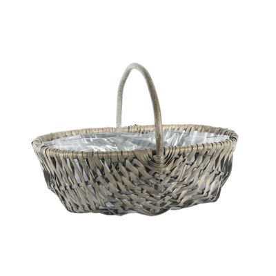 Oval Split Willow Basket with Handle and Liner - Grey - 37x27x13cm