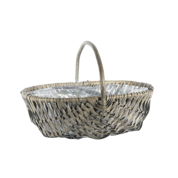 Oval Split Willow Basket with Handle and Liner - Grey - 37x27x13cm