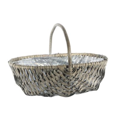 Oval Split Willow Basket with Handle and Liner - Grey - 42x35xH14cm