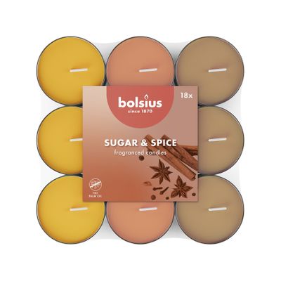 Bolsius Fragrance Multi Colour Tealights  - Flatpack 18 - Sugar & Spice