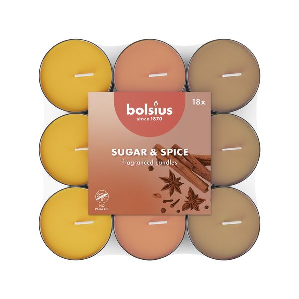 Bolsius Fragrance Multi Colour Tealights  - Flatpack 18 - Sugar & Spice