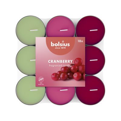 Bolsius Fragrance Multi colour Tealights - 5Hr Flatpack 18 -  Cranberry