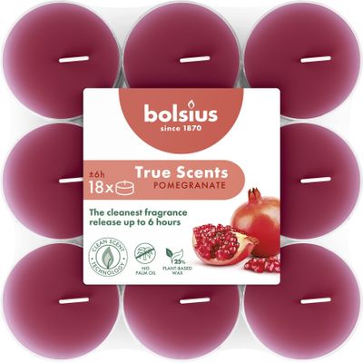 Bolsius - True Scents Clear Cup Tealights  - 6Hr - Pommegranate - 18Pk