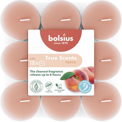 Bolsius -  True Scents Clear Cup Tealights  - 6Hr - Peach - 18Pk