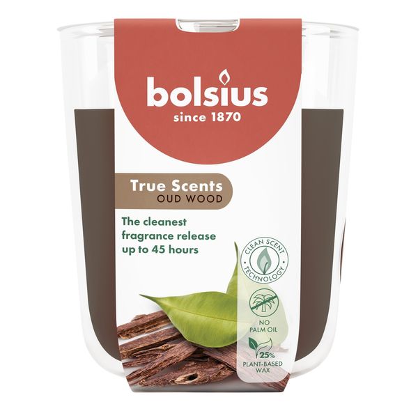 Bolsius - True Scents Fragrance  Large Candle Glass - H9.7 x 8.5cm - Oud Wood