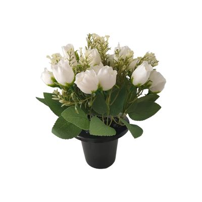 Essential Rose Mix Remembrance Grave Pot - White