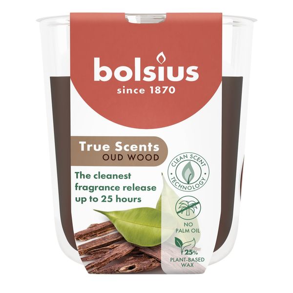 Bolsius - True Scents Fragrance  Small Candle Glass - H8 x 7.3cm - Oud Wood