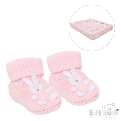 Pink Acrylic Bunny Baby Bootees