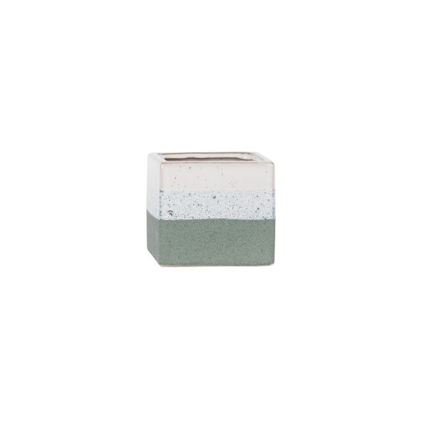 Hortus Home Bordeaux Stoneware Cube - Green - W10 x H9cm