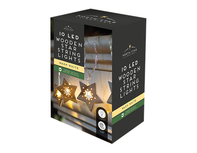 10 LED Wooden Star String Lights (2.1m)