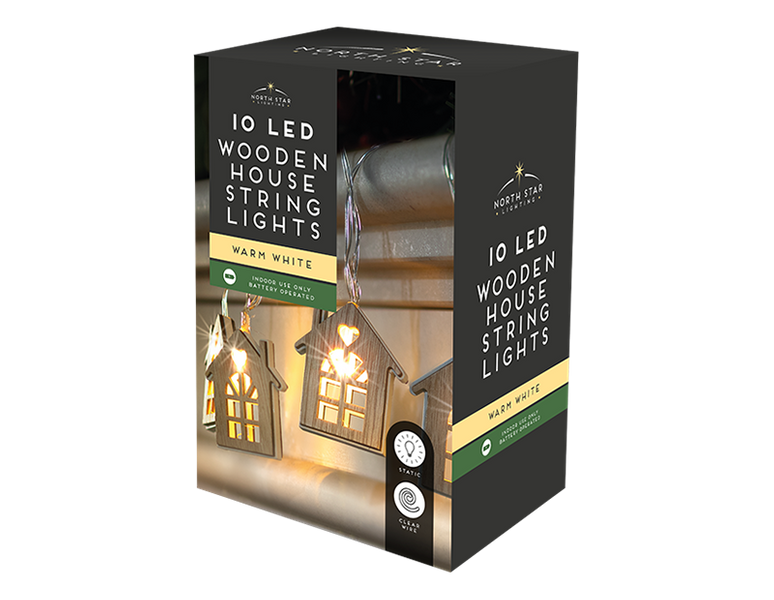 10 LED Wooden House String Lights (2.1m)