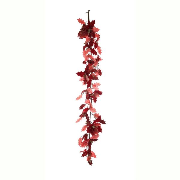 Garland - Holly Leaves - Red/Gold - L182cm