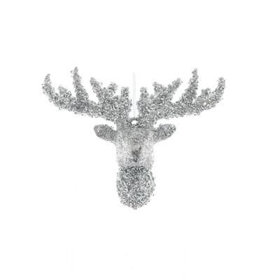 Glitter Reindeer Head Hanging Decoration - Silver