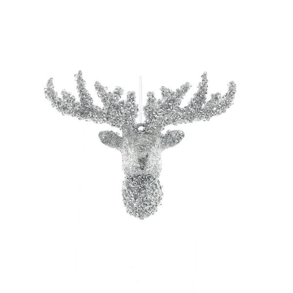 Glitter Reindeer Head Hanging Decoration - Silver