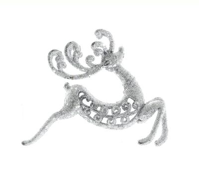 Glitter Dancing Reindeer Hanging Decoration - Silver - 17cm