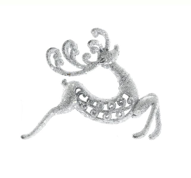 Glitter Dancing Reindeer Hanging Decoration - Silver - 17cm